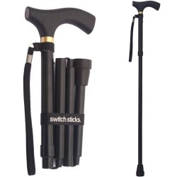 Folding Cane Switch Sticks Black Aluminum